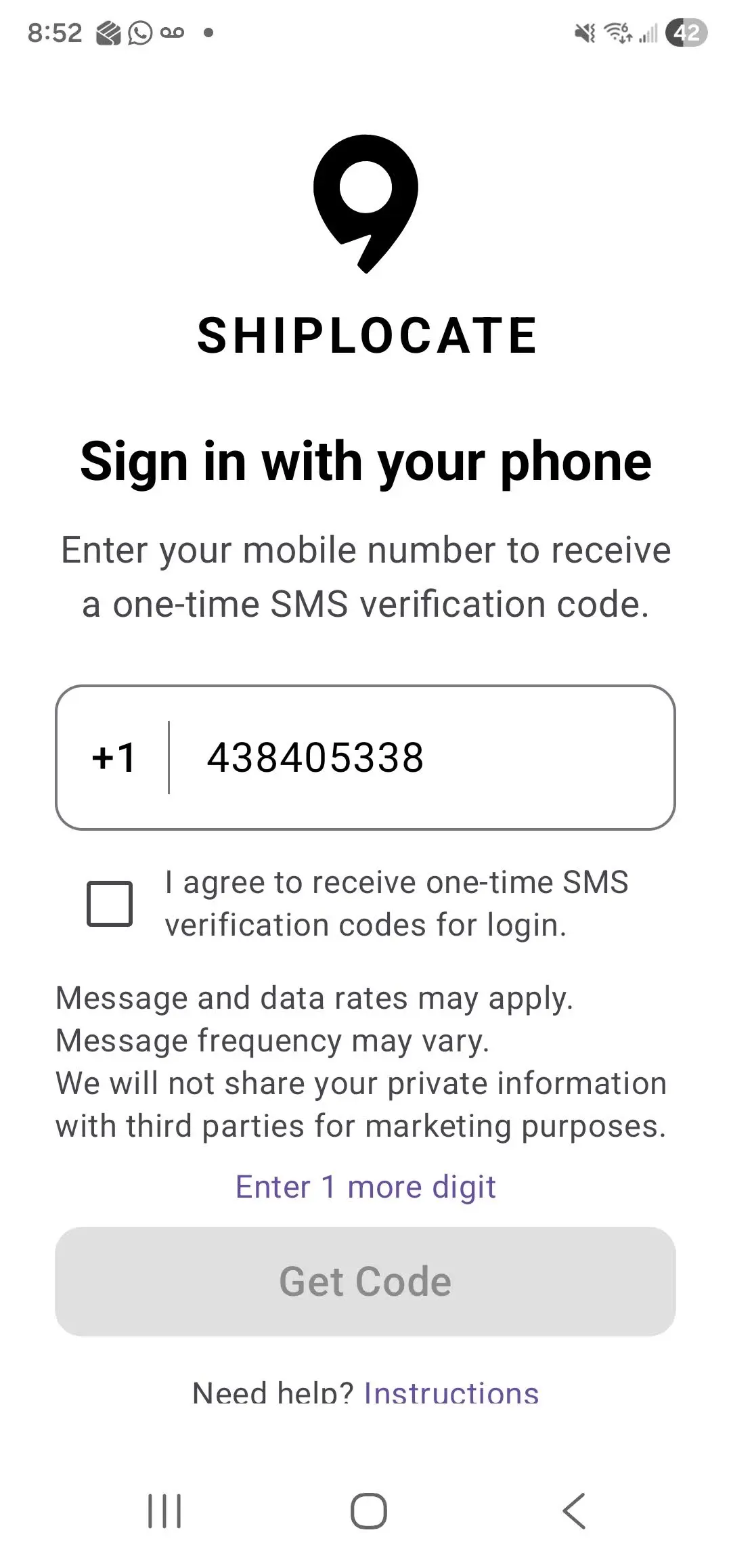 Android login screen
