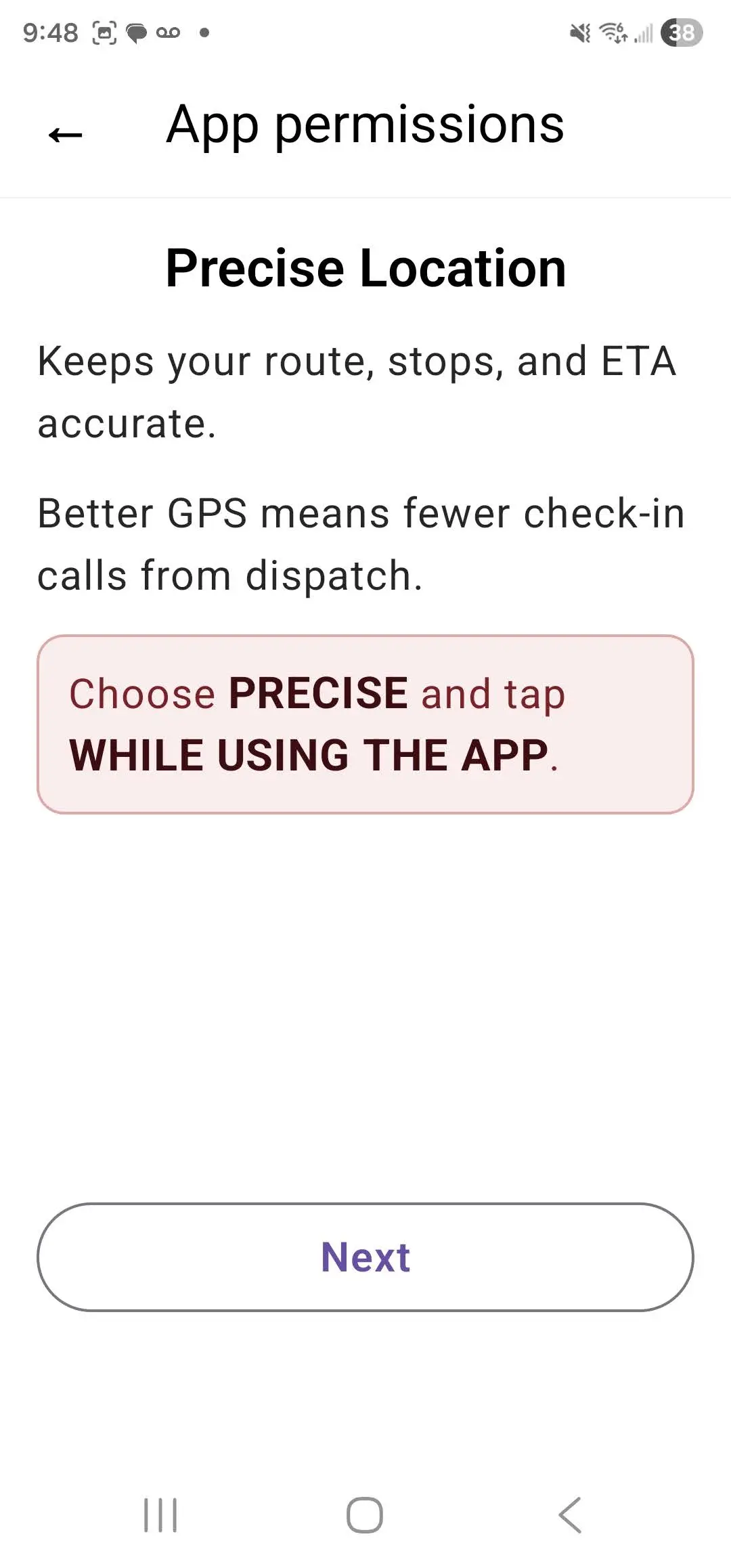 Android location permission instruction