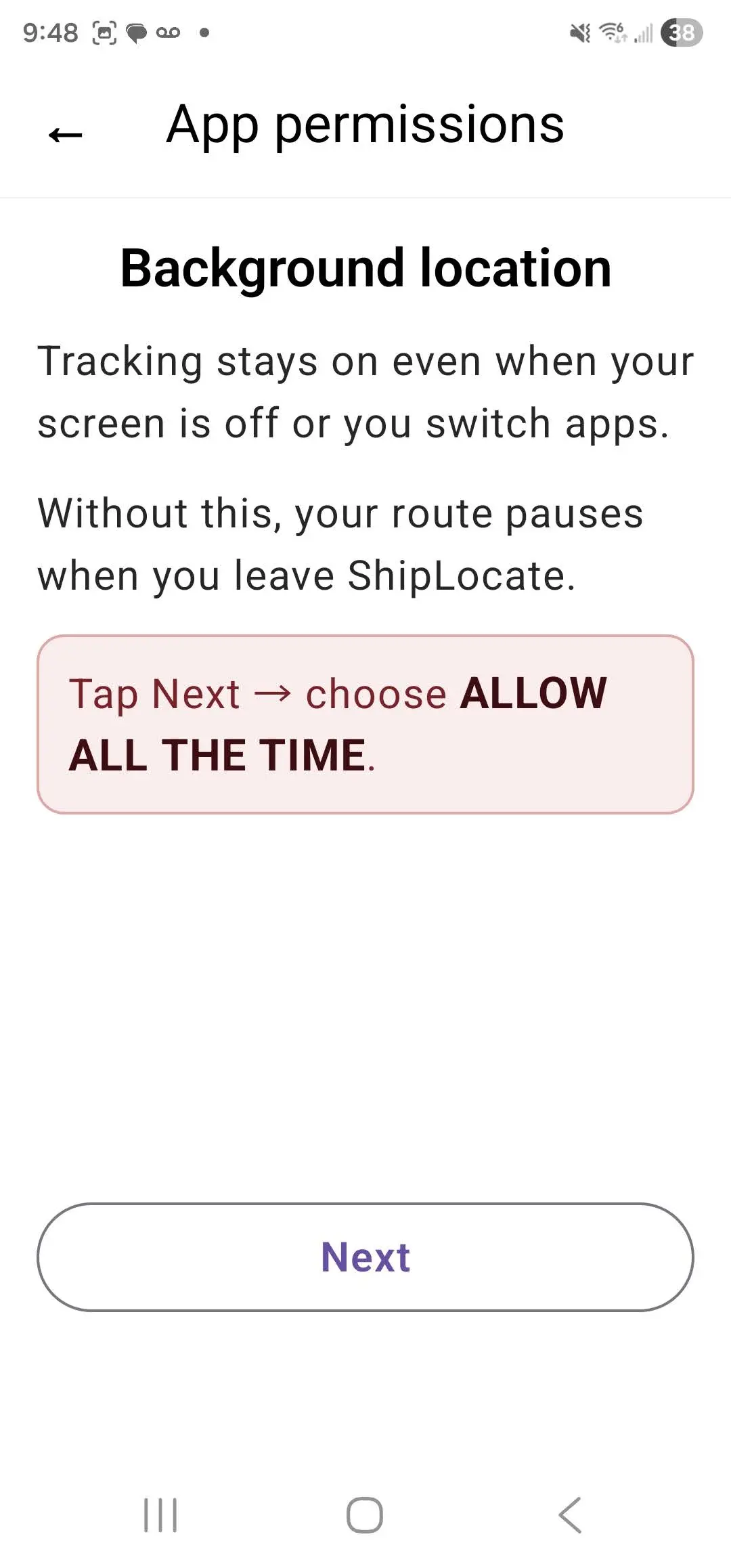 Android background location instruction