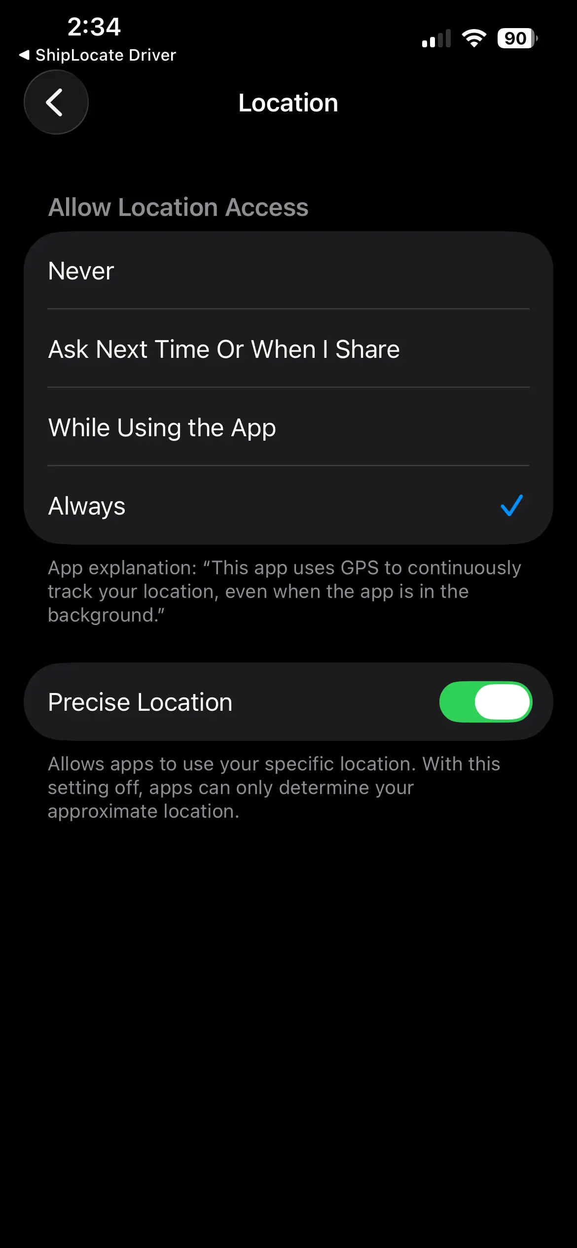 iOS Always allow location