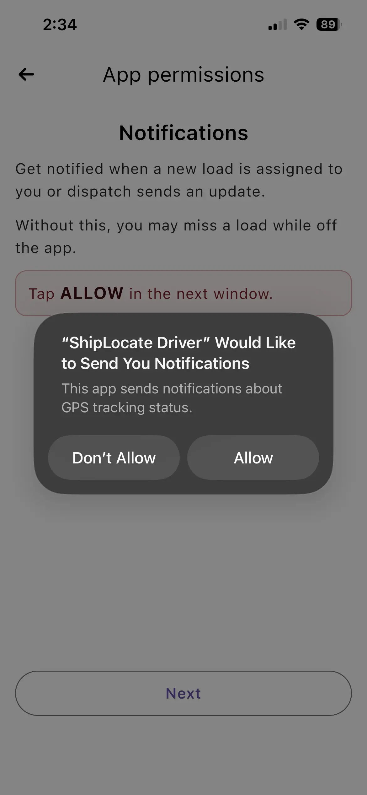 iOS notifications permission dialog