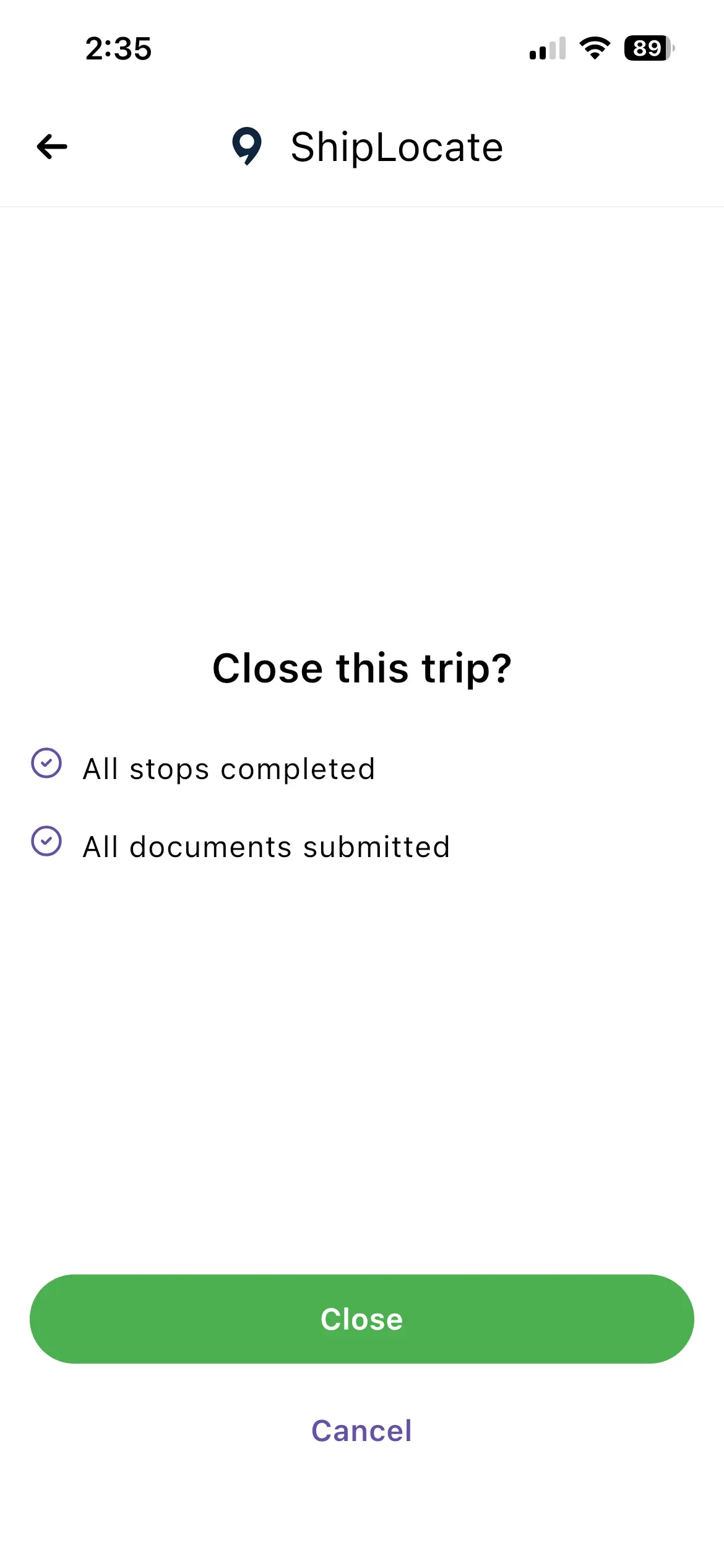 iOS close trip screen